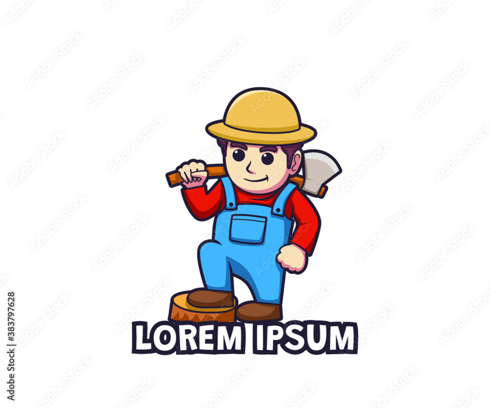 Cute lumber jack logo cartoon character design vector illustration