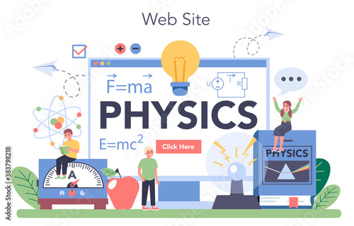 Physics school subject online service or platform. Scientist explore
