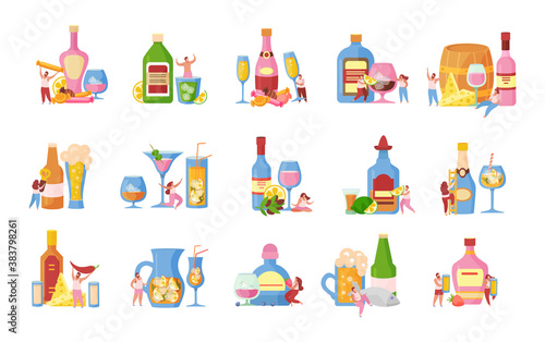 Alcoholic Cocktails Flat Icons