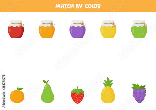 Match by color. Jam jars and fruits.