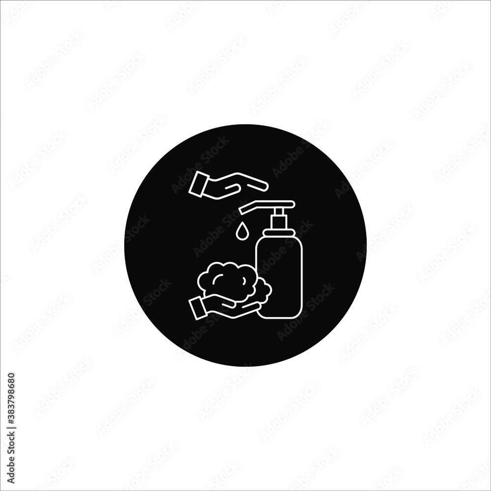 Washing hand with sanitizer liquid soap vector line icon. eps 10 Washing hand with sanitizer liquid soap vector line icon. eps 10