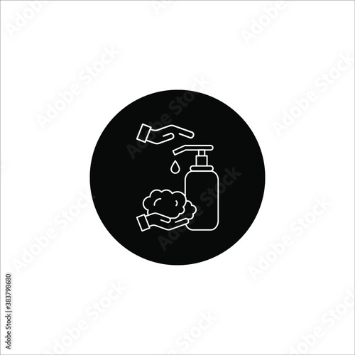 Washing hand with sanitizer liquid soap vector line icon. eps 10