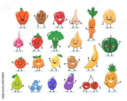 Fruits and vegetables characters. Vector illustration