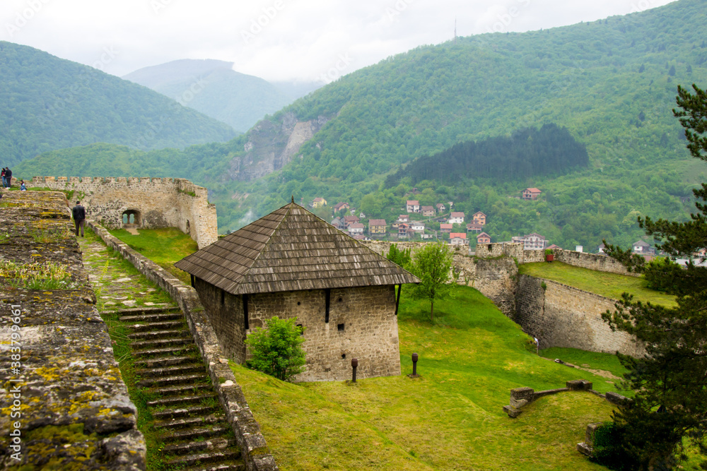 Old town and ancient stone fortress in muslim town Jajce, Bosnia and Herzegovina