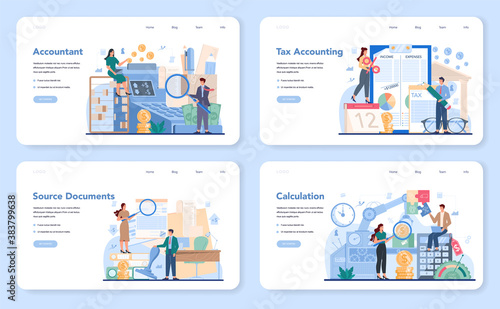 Accountant office manager web banner or landing page set.