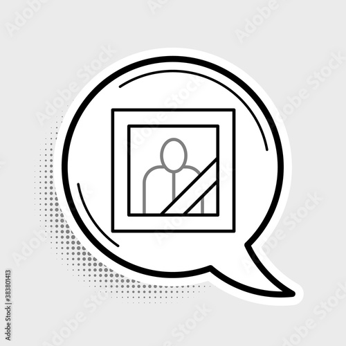 Line Mourning photo frame with black ribbon icon isolated on grey background. Funeral ceremony and condolence card layout. Colorful outline concept. Vector.