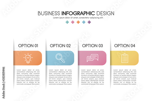 Diagram with business icons and 4 steps. Infograph design. Vector © One Pixel Studio
