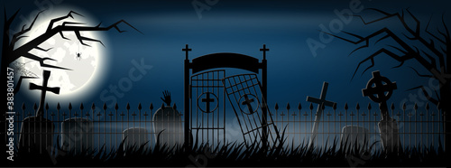 Old scary cemetery with gravestones and crosses. Special for Halloween