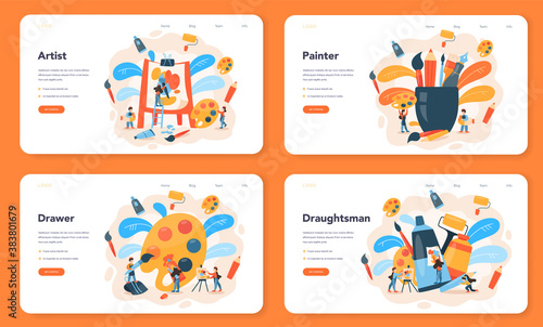Artist web banner or landing page set. Idea of creative people and profession.