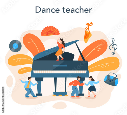 Dance teacher or choreographer in dance studio. Dancing