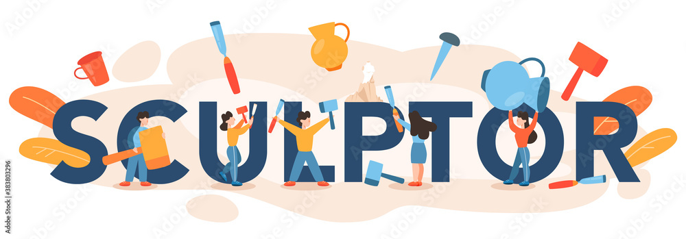 Professional sculptor typographic header concept. Creating sculpture Professional sculptor typographic header concept. Creating sculpture