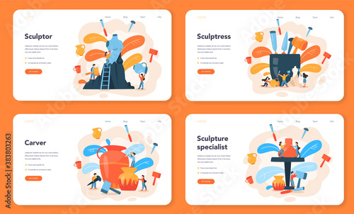 Professional sculptor web banner or landing page set. Creating sculpture