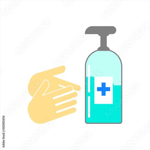 Washing hand with sanitizer liquid soap vector line icon. eps 10