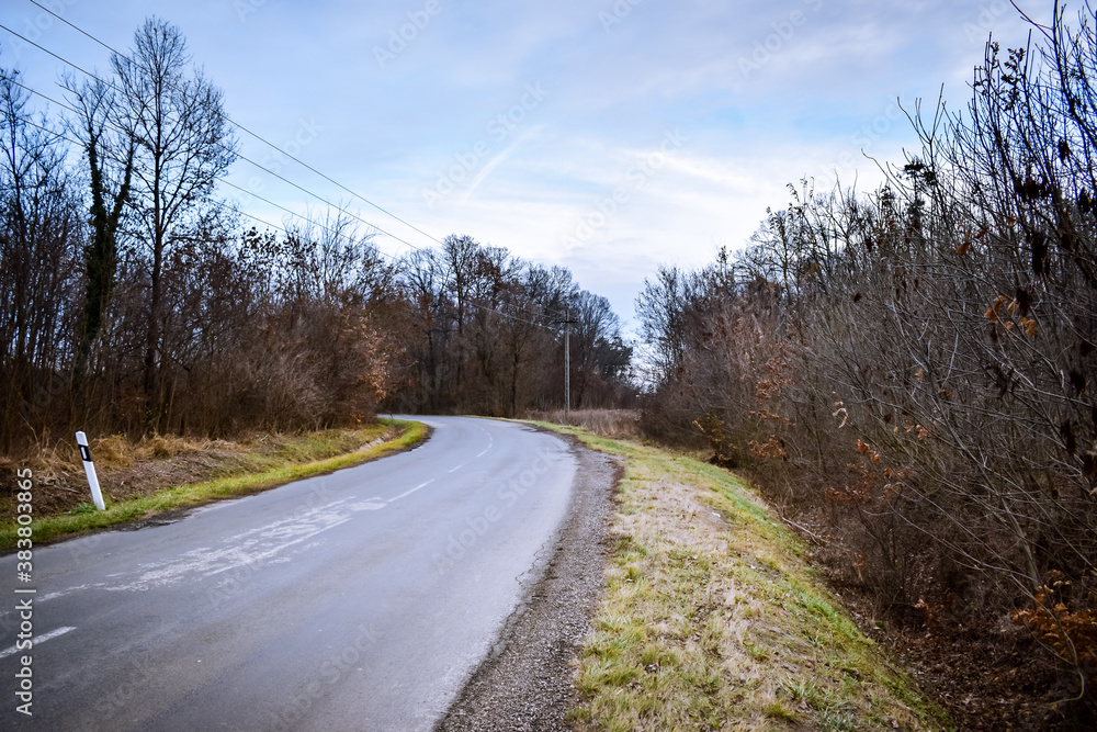 Winding country roads in autumn in Hungary Winding country roads in autumn in Hungary