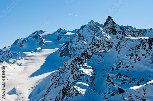 French Alps from Mont Vallon in Meribel Mottaret Les Trois Vallees 3 Valleys ski area France © Andy Evans Photos