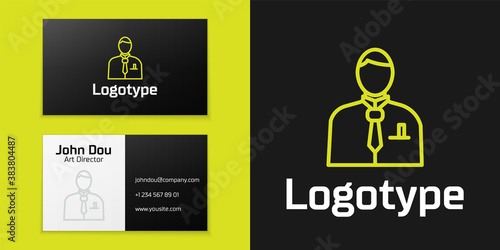 Logotype line Businessman or stock market trader icon isolated on black background. Logo design template element. Vector Illustration.