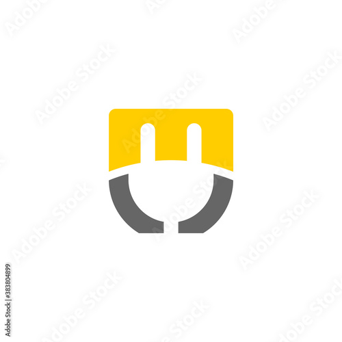 logo of an electrical plug and a letter m