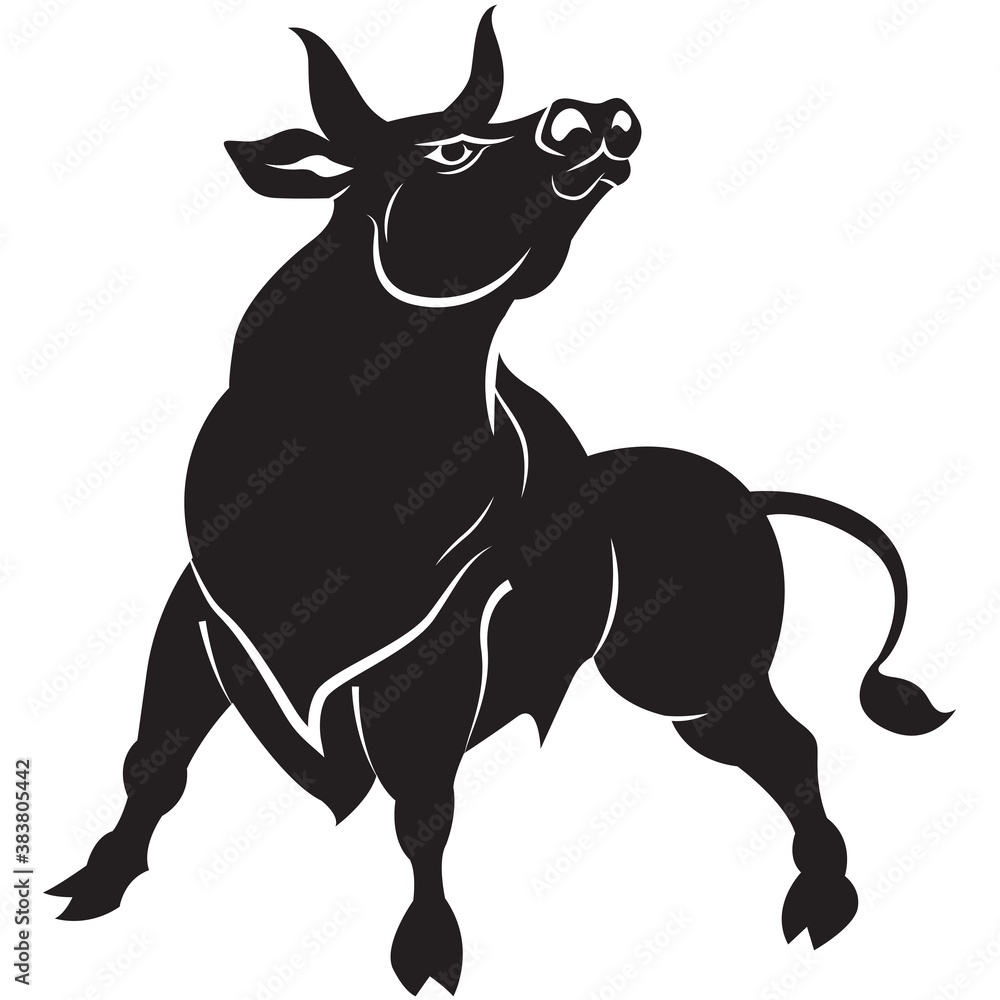 silhuette of black aggressive bull
