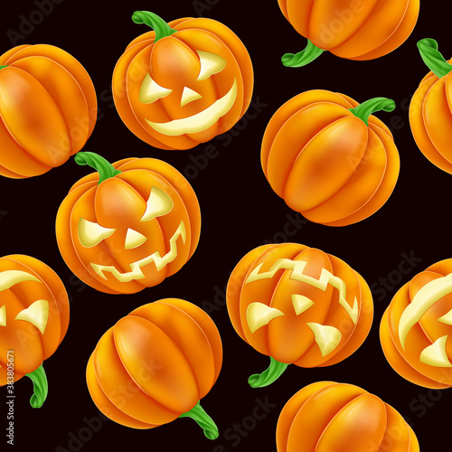 A Halloween pumpkin Jack O Lantern pattern seamless tiling background design illustration
