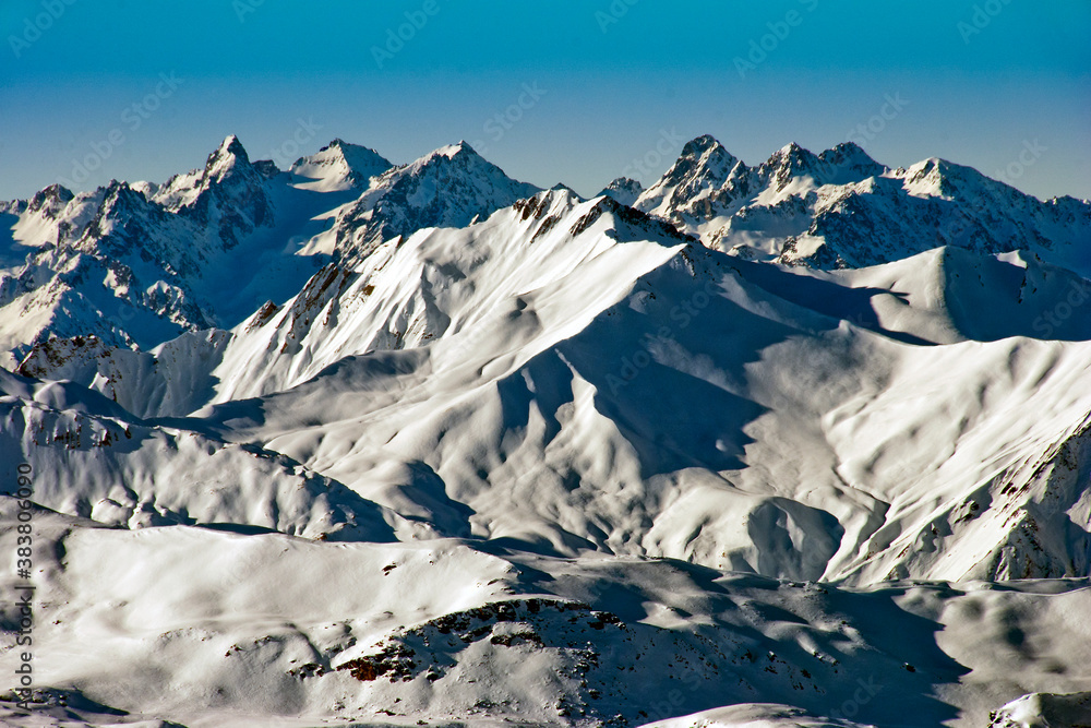 Obraz premium French Alps from Mont Vallon in Meribel Mottaret Les Trois Vallees 3 Valleys ski area France