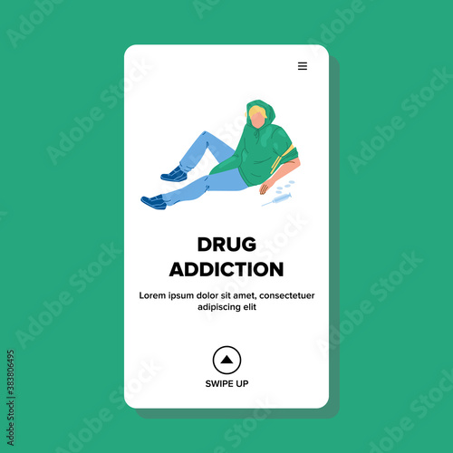 Drug Addiction Man With Pills And Syringe Vector
