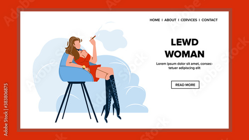 Lewd Woman Sitting On Chair And Smoking Vector