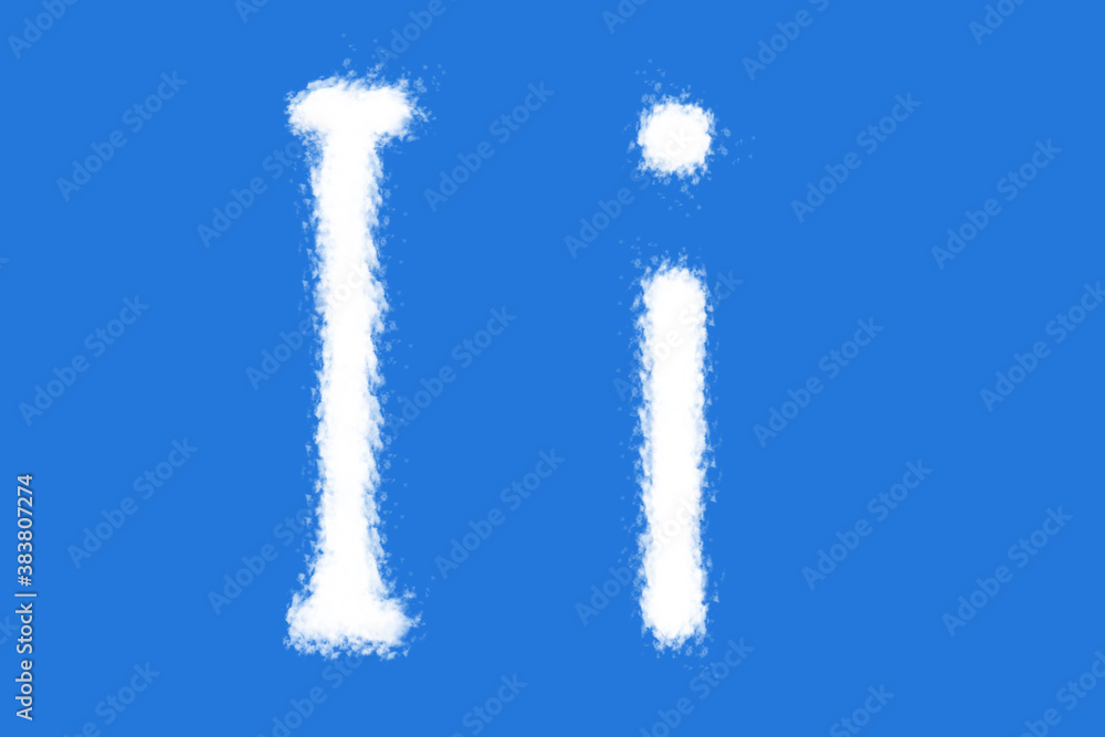 Fototapeta premium Cloud I alphabet shape on blue background