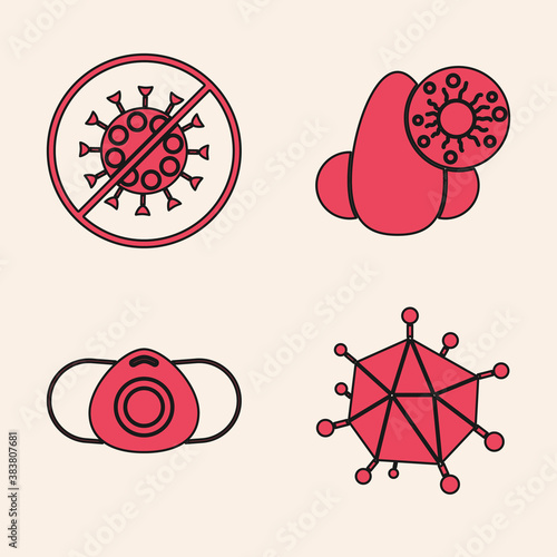 Set Virus, Stop virus, Runny nose and virus and Medical protective mask icon. Vector.