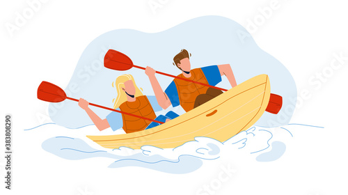 Kayak Travelling Couple People Together Vector Illustration