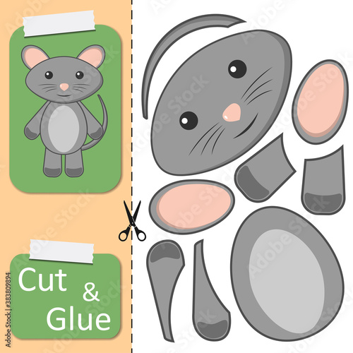 Cut and glue the paper Mouse. Create application the cartoon funny Rat. Education riddle entertainment and amusement for children. Kids logic game and activities jigsaw. Preschool worksheet activity.