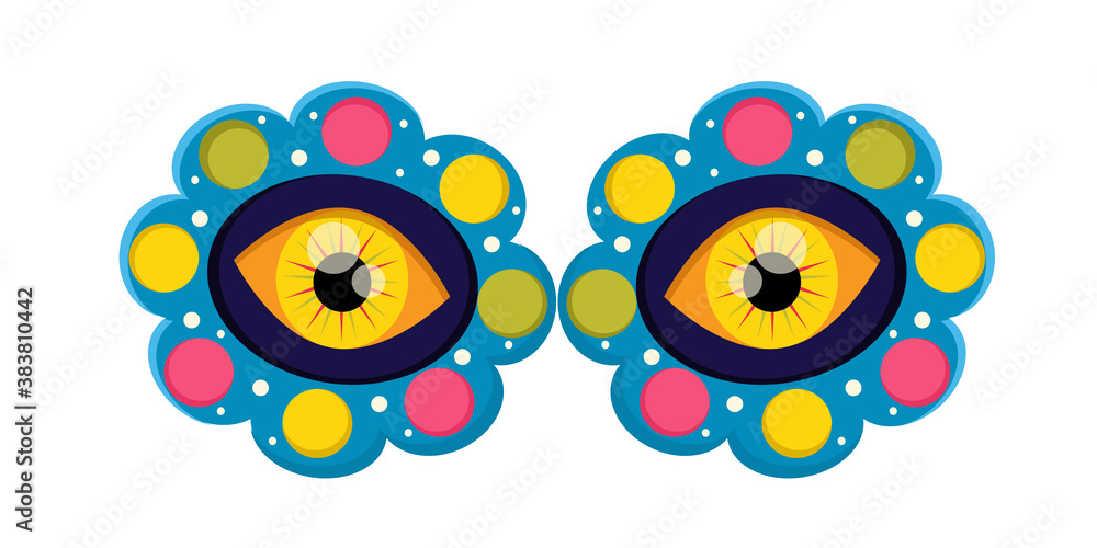 Beautiful Mexican eyes isolated on a white background. Eyes to insert in illustrations with a skull. Vector illustration in flat cartoon style. Day of the dead is a national Mexican holiday..