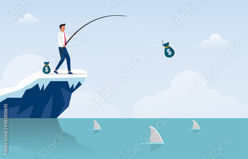 Businessman fishing sack of money vector illustration.