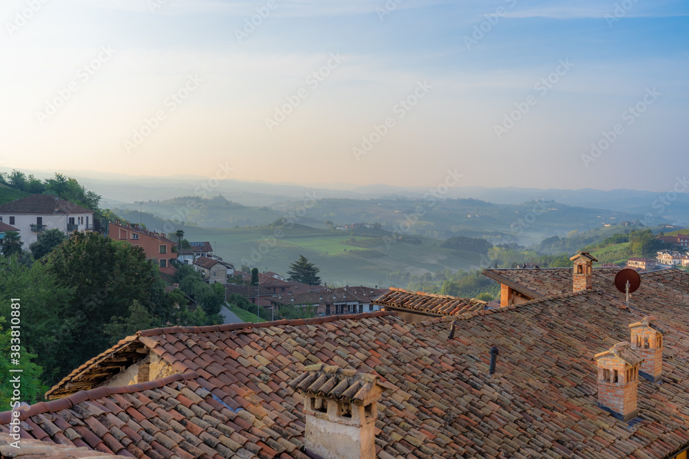 Rooftops in old village in Piedmont, Italy