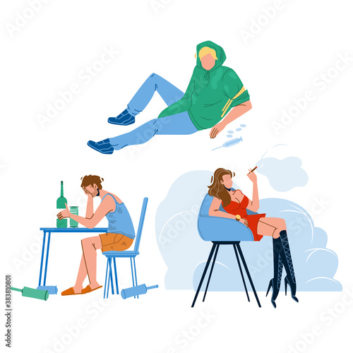 Alcohol, Smoke And Drug People Addiction Vector