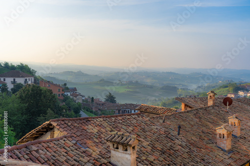 Rooftops in old village in Piedmont, Italy