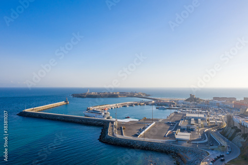 Drone photograph of port and ferry Tarifa, Spain