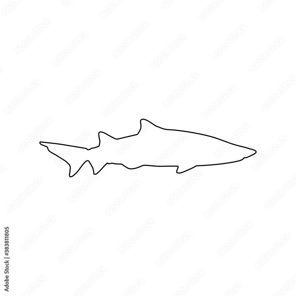 Shark contour. Black and white.  Icon, sign or logo. Cutting form. Sea predator symbol. Flat vector illustration. Minimalism. EPS10.
