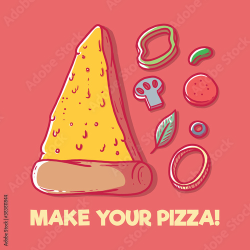 Pizza ingredients vector illustration. Menu, fast food, game, nutrition design concept