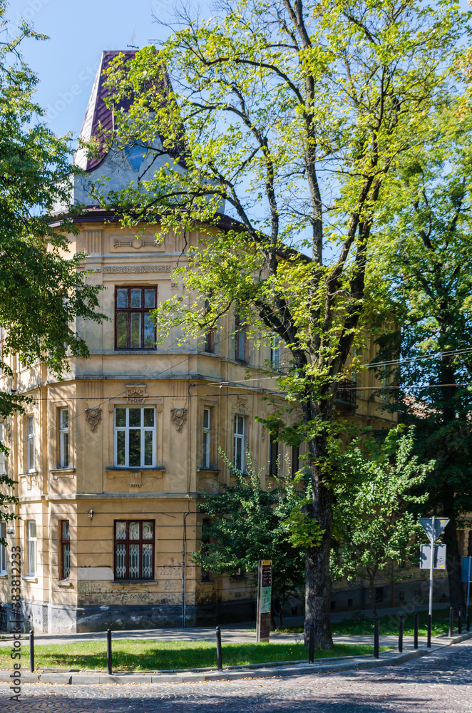 Lviv Old City architecture in the autumn sunny day