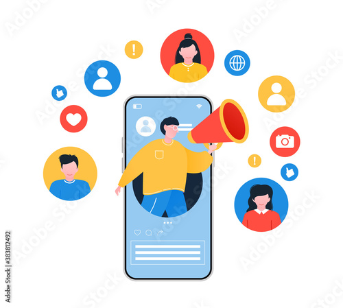 Refer a friend concept. Mobile marketing. Social media. Followers concept. 