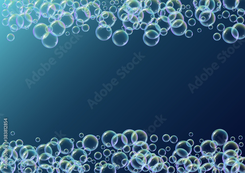 Foam party background with shampoo and soap suds bubbles.