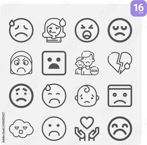 Simple set of grief related lineal icons.