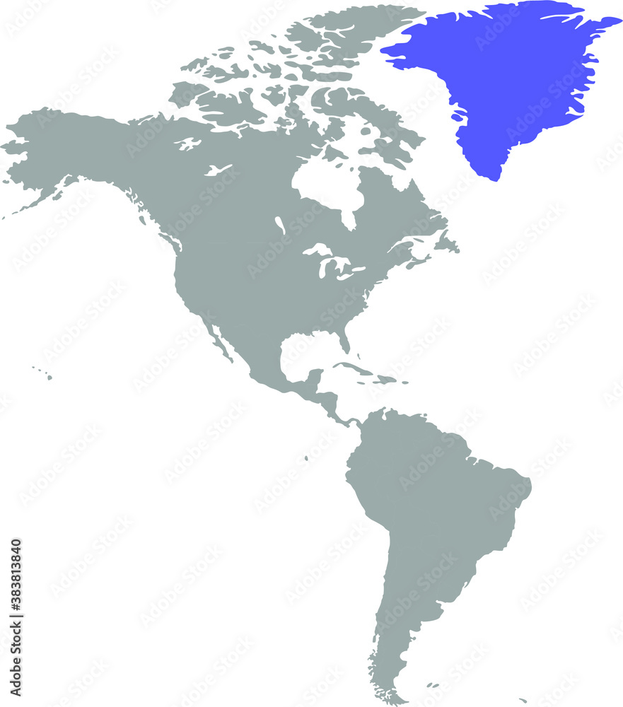 The map of greenland is highlighted in blue on the world map