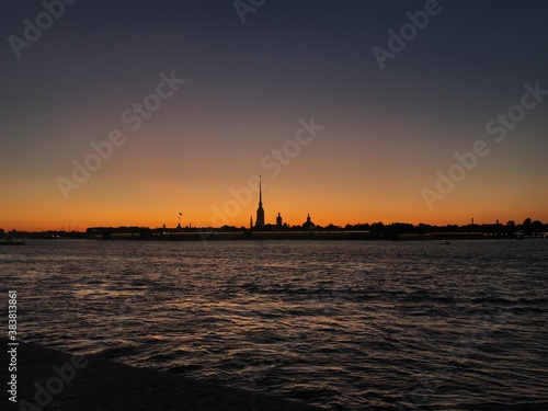 sunset over the Neva river