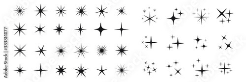 Set of shine icons, Clean star icons. Star icons. Twinkling stars. Sparkles, shining burst. Christmas vector symbols isolated