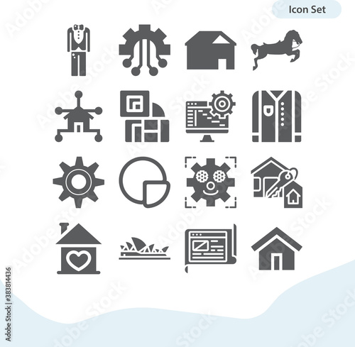 Simple set of accommodate related filled icons.
