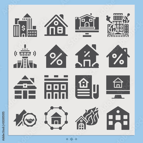 Simple set of real property related filled icons.