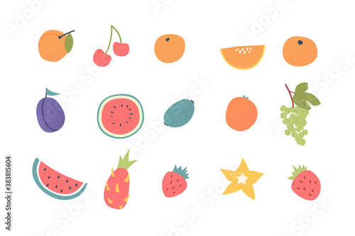 Fototapeta Naklejka Na Ścianę i Meble -  Doodle hand drawn fruits set. Vegan tropical fruits