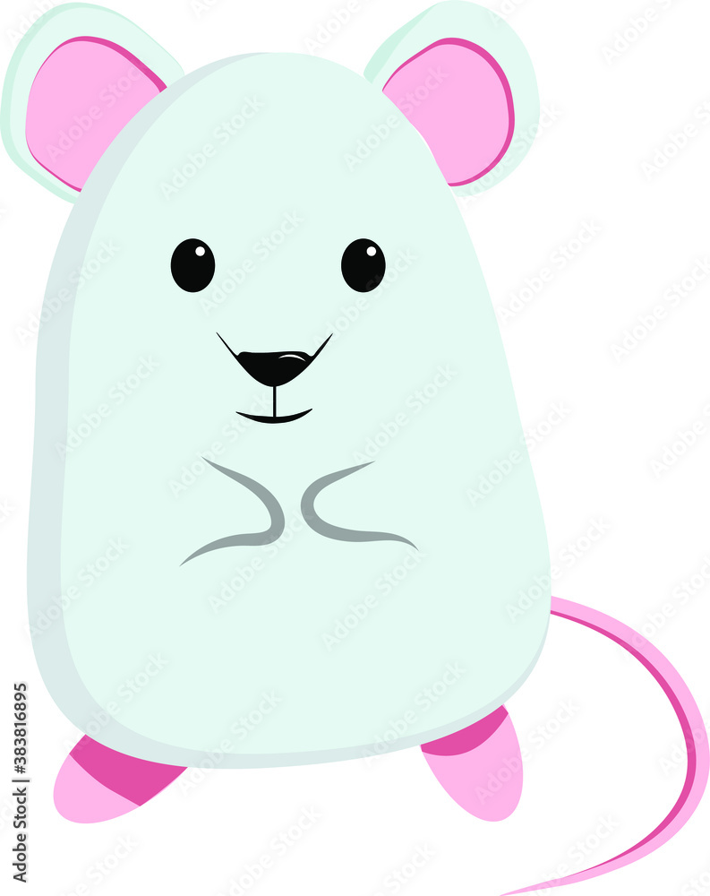 Fototapeta premium Grey mouse in cartoon style vector illustration animal symbol of 2020 New Year. Isolated on white background EPS 10