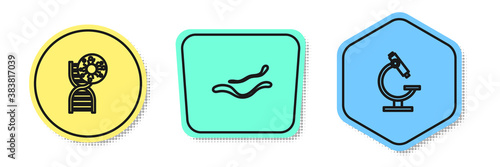 Set line DNA symbol and virus, Ebola disease and Microscope. Colored shapes. Vector.